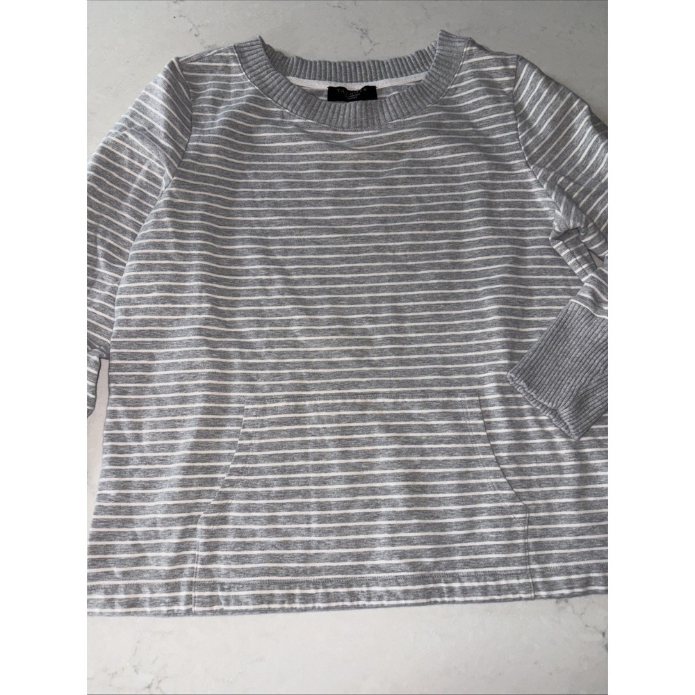 Women's LP TALBOT'S Striped Cotton Blend Knit Top Sweatshirt Crewneck Kangaroo